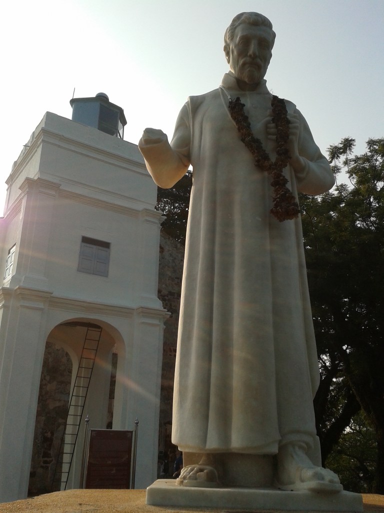 Statue of St. Francis Xavier outside St. Paul's church. 