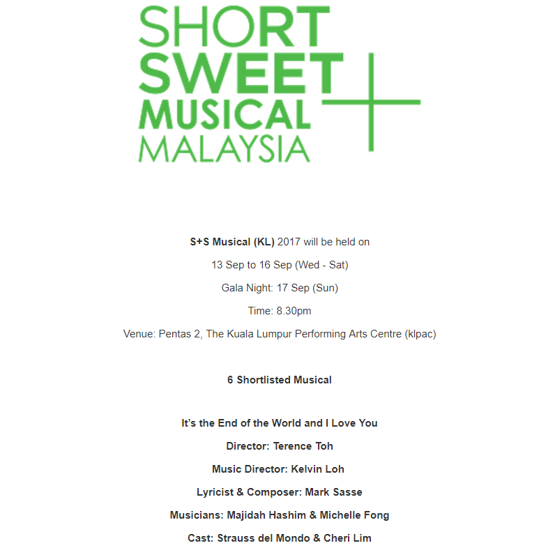 short and sweet musical 2017